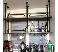 MARXAN Casier à vin en Bois et en Fer, Rangement Suspendu Multicouche pour Bar, Support monté au Plafond pour Le Stockage de Verres à vin et de Bouteilles de Cuisine de Restaurant