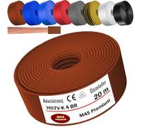 MAS Premium Câble conducteur de 5 à 100 m H07 V-K 4 mm² Noir, Brun, Bleu foncé, Vert-jaune, Gris, Bleu clair, Blanc ou Rouge Conducteur unique flexible (Brun, 20 m)