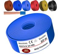 MAS Premium Câble conducteur H07 V-K 10 mm² de 5 à 100 m - Noir, marron, bleu foncé, vert jaune, bleu clair ou rouge - Fil unique flexible (bleu clair, 10 m)