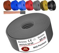 MAS Premium Câble conducteur H07 V-K 16 mm² de 5 à 100 m - Noir, marron, bleu foncé, vert, jaune, gris, bleu clair, orange ou rouge - Fil simple flexible (gris, 10 m)