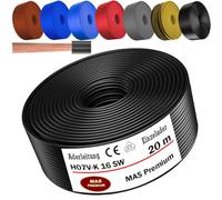 MAS Premium Câble conducteur H07 V-K 16 mm² de 5 à 100 m - Noir, marron, bleu foncé, vert, jaune, gris, bleu clair, orange ou rouge - Fil simple flexible (noir, 20 m)