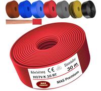 MAS Premium Câble conducteur H07 V-K 16 mm² - Noir, marron, bleu foncé, vert, jaune, gris, bleu clair, orange ou rouge - De 5 à 100 m - Fil simple flexible (rouge, 30 m)