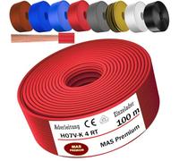 MAS Premium Câble conducteur H07 V-K 4 mm² de 5 à 100 m - Noir, marron, bleu foncé, vert jaune, gris, bleu clair, blanc ou rouge - Fil unique flexible (rouge, 100 m)