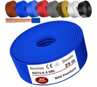 MAS Premium Câble conducteur H07 V-K 4 mm² de 5 à 100 m - Noir, marron, bleu foncé, vert jaune, gris, bleu clair, blanc ou rouge - Fil unique flexible (bleu foncé, 25 m)