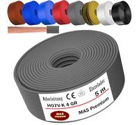 MAS Premium Câble conducteur H07 V-K 4 mm² de 5 à 100 m - Noir, marron, bleu foncé, vert jaune, gris, bleu clair, blanc ou rouge - Fil unique flexible (gris, 5 m)
