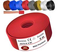 MAS Premium Câble conducteur H07 V-K 4 mm² de 5 à 100 m - Noir, marron, bleu foncé, vert jaune, gris, bleu clair, blanc ou rouge - Fil unique flexible (rouge, 5 m)
