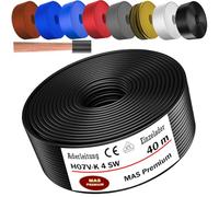 MAS Premium Câble conducteur H07 V-K 4 mm² de 5 à 100 m - Noir, marron, bleu foncé, vert jaune, gris, bleu clair, blanc ou rouge - Fil unique flexible (noir, 40 m)
