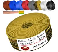 MAS Premium Câble conducteur H07 V-K 4 mm² de 5 à 100 m - Noir, marron, bleu foncé, vert jaune, gris, bleu clair, blanc ou rouge - Fil unique flexible (jaune vert, 30 m)