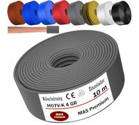 MAS Premium Câble conducteur H07 V-K 4 mm² de 5 à 100 m - Noir, marron, bleu foncé, vert jaune, gris, bleu clair, blanc ou rouge - Fil unique flexible (gris, 10 m)