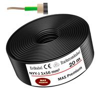 MAS Premium Câble d'alimentation de terre 5, 10, 15, 20, 25, 30, 35, 40, 50, 60, 70, 75, 80, 90 ou 100 m, NYY-J 1 x 16 mm², anneau pour pose en extérieur, sol (20 m)