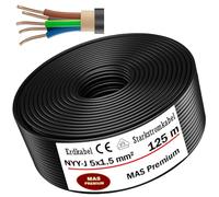 MAS Premium Câble d'alimentation de terre 5-125m NYY-J 5x1,5, 2,5, 4, 6, 10 ou 16, câble électrique avec anneau pour pose en extérieur, en sous-sol (NYY-J 5x1,5 mm², 125m)