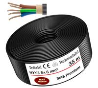 MAS Premium Câble d'alimentation de terre NYY-J 5 à 125 m, 5 x 1,5, 2,5, 4, 6, 10 ou 16, anneau pour pose en extérieur, au sol (NYY-J 5 x 6 mm², 35 m)