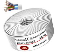 MAS Premium Câble de télécommunication J-Y(ST) Y 2_4_6X2X0,8 de 5 à 250 m - Câble téléphonique - Câble de sonnette - Câble de télécommunication (J-Y(ST) Y 6 x 2 x 0,8, 15 m
