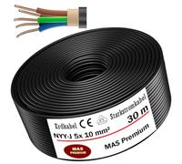 MAS-Premium® Câble de terre électrique d'alimentation standard de marque allemande, anneau pour pose dans le sol et à l'extérieur, fabriqué en Allemagne (NYY-J 5 x 10 mm², 30 m)