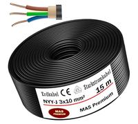MAS Premium Câble de terre électrique d'alimentation standard de marque allemande, anneau pour pose dans le sol et à l'extérieur (NYY-J 3 x 10 mm², 15 m)