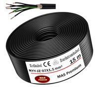 MAS Premium Câble de terre NYY-JZ 7 x 1,5 mm², courant fort, 5 à 100 m, 7 x 1,5, 2,5 ou 4, câble électrique, anneau pour pose en extérieur, en sous-sol (NYY-JZ 7 x 1,5 mm², 15 m)