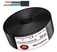 MAS Premium Câble en plastique flexible H03VVH2-F 2 x 0,75 - Noir ou blanc - De 5 à 100 m - Câble d'appareil (noir, 70 m)