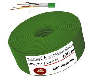 MAS Premium Câble KNX 5-250 m EIB-Y(St) Y 2x2x0,8 GN Câble de télécommunication Câble de télécommunication conduites de bus d'installation Signaux de bus dans la technologie du système de bâtiment