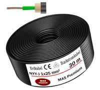MAS-Premium - Câble souterrain de marque allemande - Câble électrique avec anneau pour installation en extérieur et en sous-sol - Câble à haute tension standard (NYY-J 1x25 mm², 30 m)