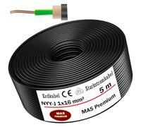 MAS-Premium - Câble souterrain de marque allemande - Câble électrique avec anneau pour installation en extérieur et en sous-sol - Câble à haute tension standard (NYY-J 1x16 mm², 5 m)