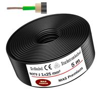 MAS-Premium - Câble souterrain de marque allemande - Câble électrique avec anneau pour installation en extérieur et en sous-sol - Câble électrique standard à haute tension (NYY-J 1x25 mm², 5 m)