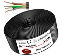 MAS-Premium - Câble souterrain de marque allemande - Câble électrique avec anneau pour installation en extérieur et en sous-sol - Câble à haute tension standard (NYY-J 4X6 mm², 30 m)