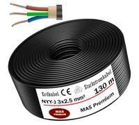 MAS-Premium - Câble souterrain de marque allemande - Câble électrique en anneau pour installation en extérieur et en sous-sol - Câble à haute tension standard (NYY-J 3x2,5 mm², 130m)