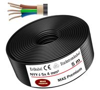 MAS Premium Câble souterrain NYY-J 3 x 1,5, 2,5, 4, 6, 10, 16 ou 5 x 1,5, 2,5, 4, 6, 10, 16, avec anneau pour pose en plein air (NYY-J 5 x 4 mm², 5 m) 5-170 m
