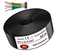 MAS Premium Câble souterrain NYY-J 3 x 1,5, 2,5, 4, 6, 10, 16 ou 5 x 1,5, 2,5, 4, 6, 10, 16, avec anneau pour pose en plein air (NYY-J 5 x 4 mm², 50 m) 5-170 m