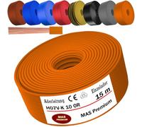 MAS Premium De 5 à 100 m Câble conducteur H07 V-K 10 mm² Noir Brun Bleu foncé Vert jaune Bleu clair Gris Orange ou Rouge Conducteur unique flexible (Orange, 15 m)