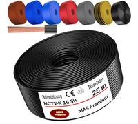 MAS Premium De 5 à 100 m Câble conducteur H07 V-K 16 mm² Noir Brun Bleu foncé Vert jaune Gris Bleu clair Orange ou Rouge Conducteur unique flexible (Noir, 25 m)