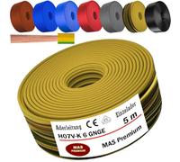 MAS Premium De 5 à 100 m Câble conducteur H07 V-K 6 mm² Noir Brun Bleu foncé Jaune vert Gris Rouge Orange ou Bleu clair Fil unique flexible (Jaune vert, 5 m)