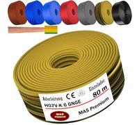 MAS Premium De 5 à 100 m Câble conducteur H07 V-K 6 mm² Noir Brun Bleu foncé Vert-jaune Gris Rouge Orange ou Bleu clair Fil unique flexible (Vert-jaune, 80m)