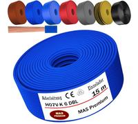 MAS Premium De 5 à 100 m Câble conducteur H07 V-K 6 mm² Noir Brun Bleu foncé Vert jaune Gris Rouge Orange ou Bleu clair Conducteur unique flexible (Bleu foncé, 15 m)