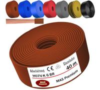 MAS Premium De 5 à 100 m Câble conducteur H07 V-K 6 mm² Noir Brun Bleu foncé Vert jaune Gris Rouge Orange ou Bleu clair Conducteur unique flexible (Brun, 40 m)