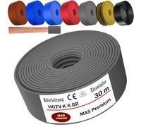 MAS Premium De 5 à 100 m Câble conducteur H07 V-K 6 mm² Noir Brun Bleu foncé Vert jaune Gris Rouge Orange ou Bleu clair Conducteur unique flexible (Gris, 30 m)
