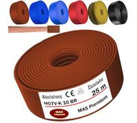 MAS Premium De 5 à 100 m de câble conducteur H07 V-K 10 mm² Noir, Brun, Bleu foncé, Vert jaune, Bleu clair ou Rouge Conducteur unique flexible (Brun, 25 m)