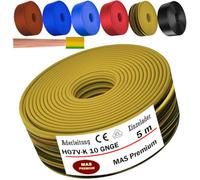 MAS Premium De 5 à 100 m de câble conducteur H07 V-K 10 mm² Noir, Marron, Bleu foncé, Vert jaune, Bleu clair ou Rouge, conducteur unique flexible (Vert jaune, 5 m)