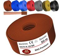 MAS Premium De 5 à 100 m de conducteur H07 V-K 16 mm² Noir Brun Bleu foncé Vert jaune Gris Bleu clair Orange ou Rouge Conducteur unique flexible (Brun, 50 m)
