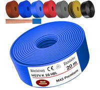 MAS Premium De 5 à 100m Câble conducteur H07 V-K 16 mm² Noir Brun Bleu foncé Vert jaune Gris Bleu clair Orange ou Rouge Fil conducteur flexible (Bleu clair, 20m)