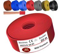 MAS Premium De 5 à 100m Câble conducteur H07 V-K 16 mm² Noir Marron Bleu foncé Vert-jaune Gris Bleu clair Orange ou Rouge Conducteur simple flexible (Rouge, 20m)