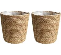 MASINIES Lot de 2 paniers de fleurs tissés avec doublure - En fibre de rotin - Panier de rangement en paille - Panier de rangement en osier - Bac à linge - Panier de pique-nique (L)