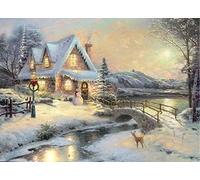 Mask & Co Grande Toile Festive Bonhomme de neige Scène d'hiver de Noël avec Neige LED Éclairée/Image 40 x 30 cm