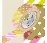 Masking tape à pois et rayures - Rose et jaune - 1,5 cm x 7 m Rose G