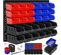 Masko® Boîtes empilables, Tablette Murale, Boîtes de Rangement Visibles, Tablette inclinable, Tablette connectable, 32 pièces - Noir/Bleu/Rouge