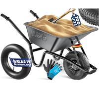 Brouette MASKO® pour le chantier, équipée de pneus, d'une capacité de 100 litres et pouvant supporter jusqu'à 250 kg