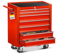 MASKO® Chariot d'atelier - 7 tiroirs, rouge, refermable, en métal massif, sans outils, sans outils, chariot professionnel d'atelier, chariot à serrure