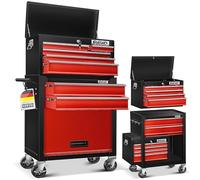 Masko® Chariot d'atelier avec Coffre : 9 Compartiments, verrouillable, métal Robuste | Chariot à Outils sans Outils | Chariot pour Le Rangement des Outils avec Serrure, Rouge