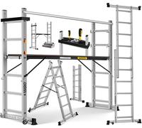 Masko® Échafaudage Aluminium Échelle et Plate-Forme de Travail | Peut Supporter jusqu'à 150 KG | Contrôlé GS (en 131)