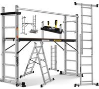 MASKO® Echafaudage de chantier avec plate-forme de travail, Echafaudage de travail 4en1 Echelle polyvalente